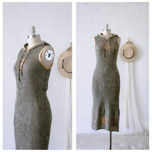 Vinta 90's Jessica Howard Stripe Ribbed Maxi Sleeveless Sun Dress with Hood